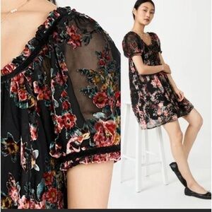 NWT Free People Beautiful Blooms Babydoll Velvet Floral Mini Dress Size Medium